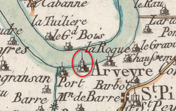 la maison templière d'Arveyres sur la carte de Cassini