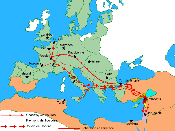 Les itinéraires des armées de la Première Croisade