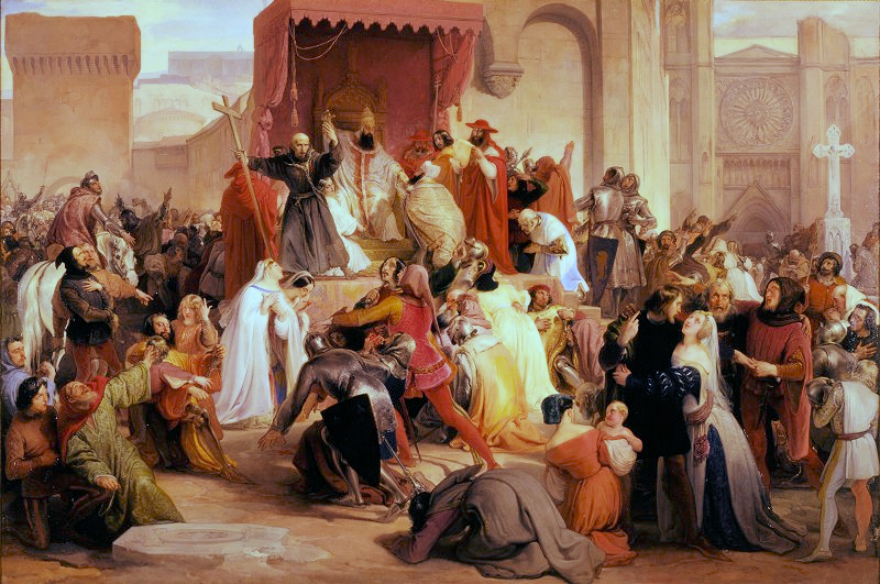 Le pape Urbain II prêchant la première croisade sur la place de Clermont (Francesco Hayez, 1791-1882, Milan, Palais Royal ; cl. Dagli Orti).