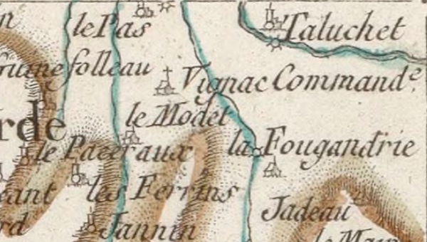 Auvignac sur la carte de Cassini