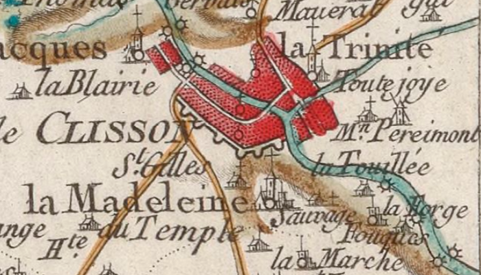 Le hameau de la Madeleine du Temple à Clisson sur la carte de Cassini