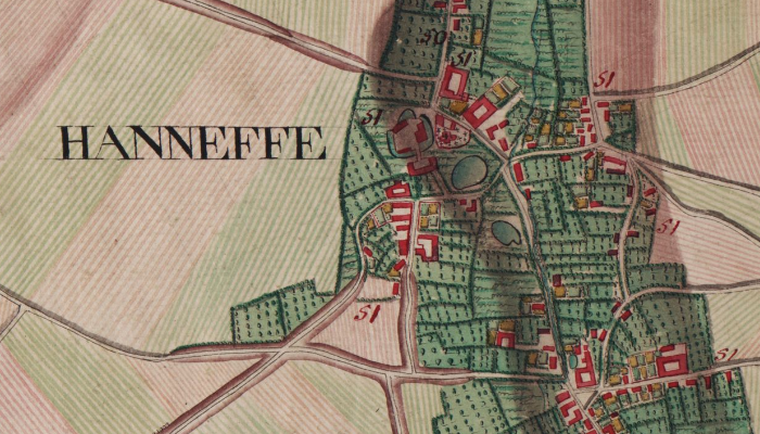 Haneffe sur la carte de Ferraris