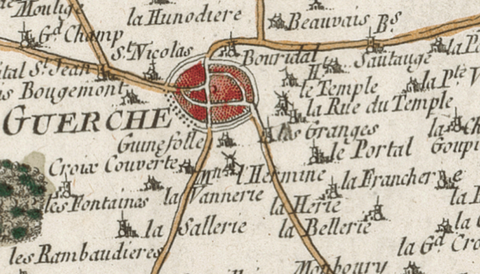 Le Temple de La Guerche sur la carte de Cassini