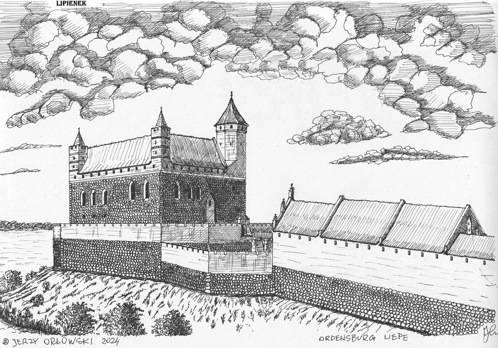 Dessin du château teutonique de Lipienek (Lippinken - Leipe)