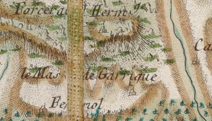 La Maison Templière de Mas de la Garrigue sur la carte de Cassini